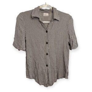 Modern Essentials Gingham Button Down Short Sleeve Shirt Top‎